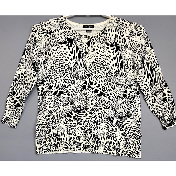 Nue Options Sweater Womens Medium Animal Print Button Cardigan Soft Knit Top - Picture 1 of 12